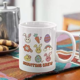 1pc Whimsical "Hunting Crew" Ceramic Coffee Mug with Colorful Easter Bunny Design - Double-Sided Print, Sturdy
