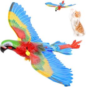 GARENT Flying Bird Cat Toy; Simulation Bird Interactive Cat Toy for Indoor Cats; Interactive Electric Hanging Flying Bird Toy for Cats Kitten Pla (Color: Parrot)