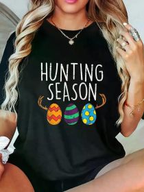 Easter Women'S T-Shirts Hunting Season Eggs Deer Funny Easter Day Egg Hunt Hunter T-Shirt Print Women'S T-shirt, Round Crew Neck Soft (Color: Black, size: XXXL)