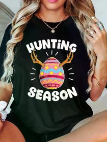 Easter Women'S T-Shirts Easter Egg Hunting Season Funny Hunter Boys Men Girls Women T-Shirt Print Women'S T-shirt (Color: Black, size: XXL)