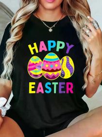 Easter Women'S T-Shirts Happy Easter Day, Cute Colorful Egg Hunting Women Boys Girls T-Shirt Print Women'S T-shirt, Round Crew Neck Soft (Color: Black, size: XXXL)