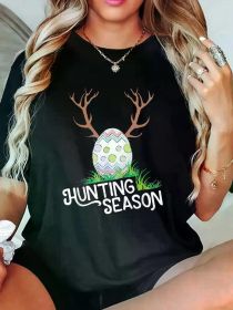 Easter Women'S T-Shirts Easter Egg Hunt Hunting Season Funny T-Shirt Print Women'S T-shirt, Round Crew Neck Soft Short Sleeve T-Shirt (Color: Black, size: XXXL)