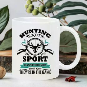 Rustic Hunting Sport Ceramic Mug, Reusable Insulated Coffee Cup, Hand-Wash Only, Perfect for Coffee Lovers, Men (Color: White)