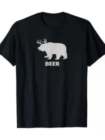 Deer Antlers + Grizzly Bear = Beer, Funny Hunting Drinking T-Shirt (Color: Black, size: XXXL)