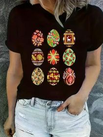 Pysanky Easter Egg Happy Easter Day Egg Hunting T-Shirt, Women Graphic T Shirts (Color: Black, size: XXXL)