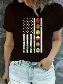 American Flag Happy Easter Egg Hunting Patriotic T-Shirt, Women Graphic T Shirts (Color: Black, size: XXL)