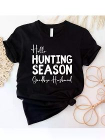 Hello Hunting Season Goodbye Husband T-Shirt – Funny & Sarcastic Crewneck Tee for Hunter Wife, Black with White (Color: Black, size: XL)