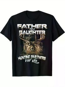 Father and Daughter Hunting Partners for Life Deer Hunter T-Shirt Summer Comfortable Casual Short Sleeve T-Shirt (Color: Black, size: S)