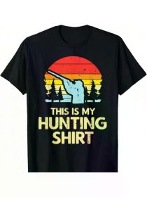 Men's Retro Deer Hunter Sunset T-Shirt - "This Is My Hunting Shirt" Graphic, 100% Cotton, (Color: Black, size: L)