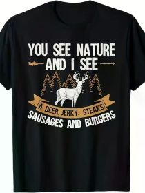 Hot Trendy Fun Natural Hunting Pattern Print for Men Women Couple Fashion T-Shirt, Street Short Sleeve Cotton T-Shirt (Color: Black, size: M)