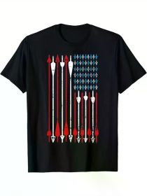 Vintage American Flag Archery Bow Hunting T-Shirt, 100% Cotton Crew Neck Short Sleeve Tee, Geometric Pattern Knit Fabric (Color: Black, size: L)