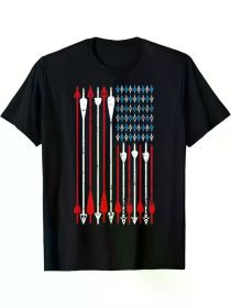 Vintage American Flag Archery Bow Hunting T-Shirt, 100% Cotton Crew Neck Short Sleeve Tee, Geometric Pattern Knit Fabric (Color: Black, size: XXXL)