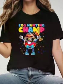 Egg Hunting Champion Easter Egg Easter Basket Stuffer Kids T-Shirt Print Round Neck Short Sleeve T-Shirt For Women Casual, Summer (Color: Black, size: XXL)