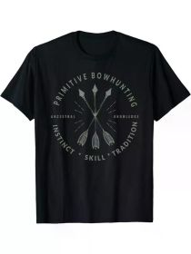 1pc Primitive Bow Hunting T-Shirt - 100% Cotton, Geometric Pattern, Crew Neck, Short Sleeve, Knit Fabric, Medium Stretch, All-Season (Color: Black, size: M)
