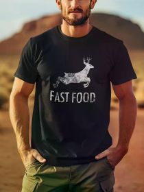 Funny Joke Hunting Shirt - Men's Front Printed Short Sleeve T-Shirt Top - Fast Food Deer - Gifts for Hunters, 1 pc (Color: Black, size: S)