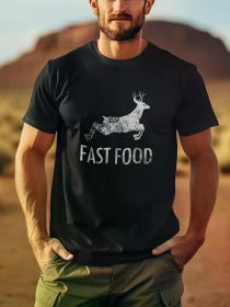 Funny Joke Hunting Shirt - Men's Front Printed Short Sleeve T-Shirt Top - Fast Food Deer - Gifts for Hunters, 1 pc (Color: Black, size: XXL)