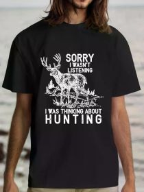 Men'S Comfortable Cotton Hunting T-Shirt - Funny Deer Hunter Design, Short Sleeve, Crew Neck, Casual Summer Tee (Color: Black, size: M)