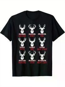 1pc Mature Style Men'S Cotton T-Shirt with Deer Hunting Graphic, Geometric Pattern, Short Sleeve, Crew Neck, Regular Fit, Digital Print, All Seas (Color: Black, size: L)