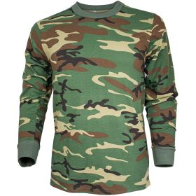 MENS LONG SLEEVE T SHIRT WOODLAND CAMO (Option: S)